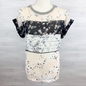 CMNC Woman Floral Color Block Blouse w/Knit Collar